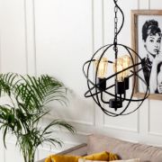 Picture of Large Retro LED Filament Light Fixture with Black Metal Atom Design