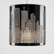 Picture of Gloss Black Lampshade Pendant Ceiling Light With New York City Skyline Cut-Out