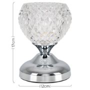 Picture of Chrome Bedside Touch Table Lamp With Diamond Glass Shade And LED Bulb, 17CM Tall