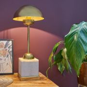 Picture of Modern Brass Table Lamp with Domed Shade and Solid Marble Base