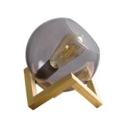 Picture of Modern Wooden Table Lamp with Smoked Glass Lampshade and LED Bulb for Bedroom Lighting