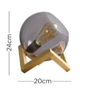 Picture of Modern Wooden Table Lamp with Smoked Glass Lampshade and LED Bulb for Bedroom Lighting