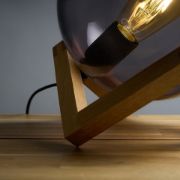 Picture of Modern Wooden Table Lamp with Smoked Glass Lampshade and LED Bulb for Bedroom Lighting