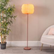 Picture of Origami-Inspired Pink Metal Floor Lamp with Folded Paper Lampshade