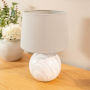 Picture of Marble-Effect Ceramic Table Lamp Grey Fabric Shade Bedside Bedroom Light