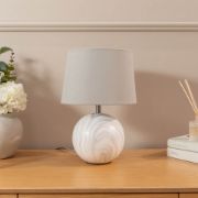 Picture of Marble-Effect Ceramic Table Lamp Grey Fabric Shade Bedside Bedroom Light