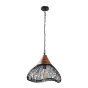 Picture of Modern Metal and Wood Wire Pendant Light Fixture with Large Black Ceiling Mount