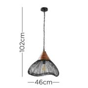 Picture of Modern Metal and Wood Wire Pendant Light Fixture with Large Black Ceiling Mount