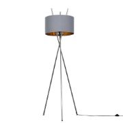 Picture of Chrome Tripod Floor Lamp with Large Lampshade and LED Bulb for Living Room