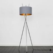 Picture of Chrome Tripod Floor Lamp with Large Lampshade and LED Bulb for Living Room