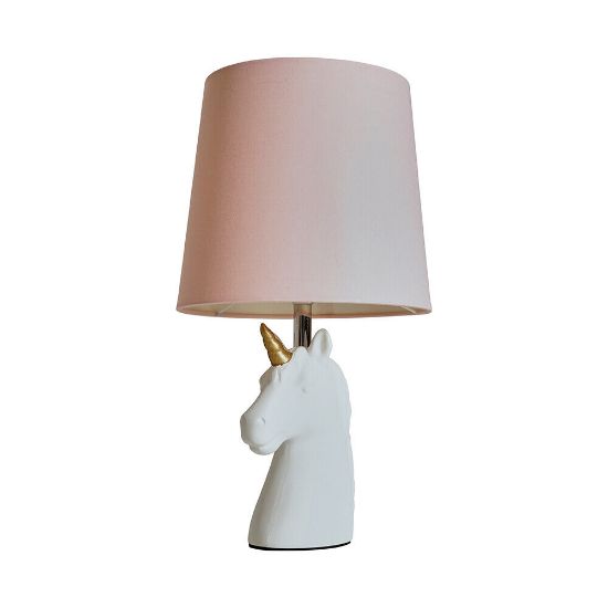 Picture of Ceramic Unicorn Table Lamp 40CM Height, White Finish with Soft Pink Shade and LED Bulb