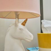 Picture of Ceramic Unicorn Table Lamp 40CM Height, White Finish with Soft Pink Shade and LED Bulb