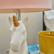 Picture of Ceramic Unicorn Table Lamp 40CM Height, White Finish with Soft Pink Shade and LED Bulb