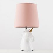 Picture of Ceramic Unicorn Table Lamp 40CM Height, White Finish with Soft Pink Shade and LED Bulb