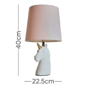 Picture of Ceramic Unicorn Table Lamp 40CM Height, White Finish with Soft Pink Shade and LED Bulb