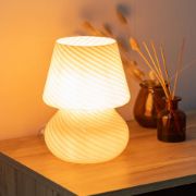 Picture of Peach Glass Table Lamp Elegant Illumination for Bedroom or Living Room with LED Bulb