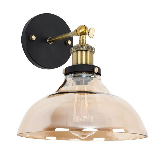 Picture of Industrial Metal Wall Sconce with Amber Tinted Glass Shade and LED Bulb