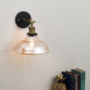 Picture of Industrial Metal Wall Sconce with Amber Tinted Glass Shade and LED Bulb