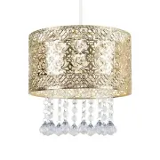 Picture of Gold Ceiling Light Shade Pendant Drum Lampshade Jewel Droplets LED Bulb Lighting