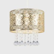 Picture of Gold Ceiling Light Shade Pendant Drum Lampshade Jewel Droplets LED Bulb Lighting