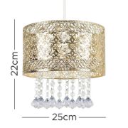 Picture of Gold Ceiling Light Shade Pendant Drum Lampshade Jewel Droplets LED Bulb Lighting