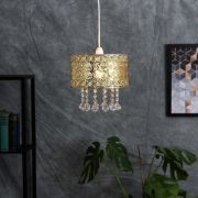 Picture of Gold Ceiling Light Shade Pendant Drum Lampshade Jewel Droplets LED Bulb Lighting