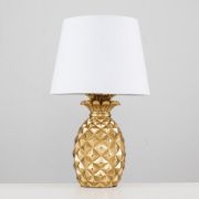 Picture of Pair of Gold Pineapple Table Lamps With LED Tapered Shades For Bedside or Living Room Lighting