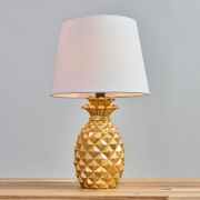 Picture of Pair of Gold Pineapple Table Lamps With LED Tapered Shades For Bedside or Living Room Lighting