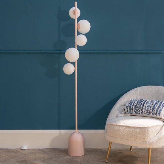 Picture of Blush Pink Floor Lamp with Five Glass Globe Shades for Living Room