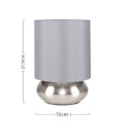 Picture of  Pair of Grey Touch Table Lamps with Brushed Chrome Base, 21.5CM, LED Bulb Lighting