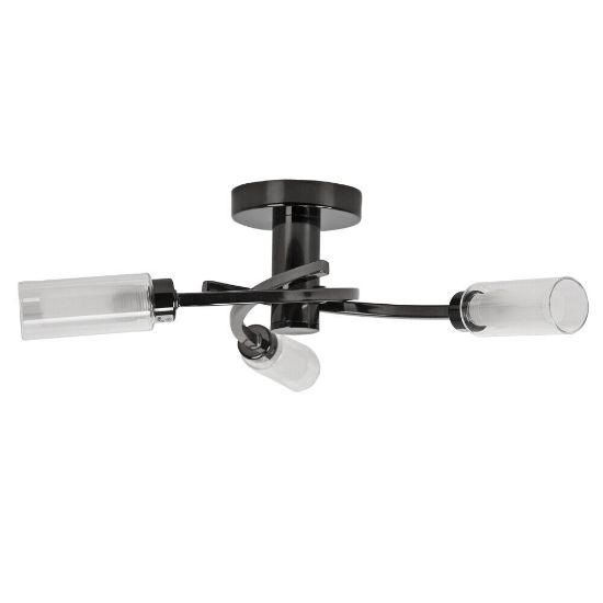 Picture of Black Chrome Semi Flush Ceiling Light featuring Glass Cylinder Shades And Swirl Lamp