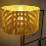 Picture of XL Wicker Effect Drum Lampshade Wooden Stem Floor Lamp with LED Bulb