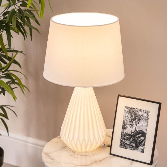 Picture of  Dual Light-Up Table Lamp with White Ceramic Lampshade For Living Room Or Bedroom