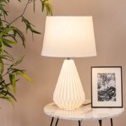 Picture of  Dual Light-Up Table Lamp with White Ceramic Lampshade For Living Room Or Bedroom