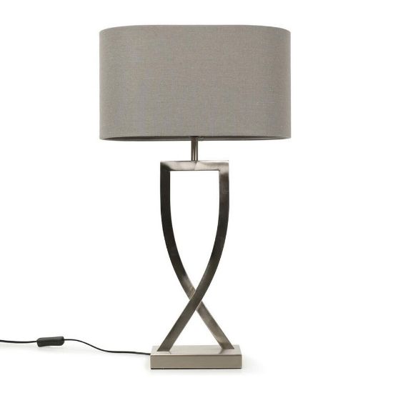 Picture of Metal Industrial Tall Table Lamp Base Living Room Light Oval Fabric Lampshade