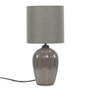 Picture of Pair of Grey Fluted Ceramic Table Lamps Fabric Lampshades Bedside Bedroom Lights with bulb