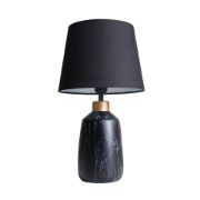 Picture of Contemporary Copper-Capped Table Lamp: Black Marble Base with Fabric Shade and LED Bulb