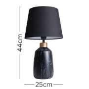 Picture of Contemporary Copper-Capped Table Lamp: Black Marble Base with Fabric Shade and LED Bulb