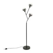 Picture of Black Metal Floor Lamp Smoked Glass Lampshade 3 Way Living Room Lights LED Bulbs