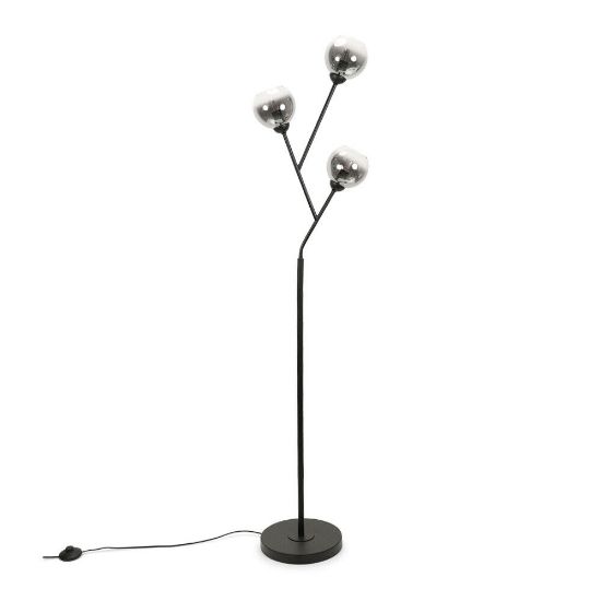 Picture of Black Metal Floor Lamp Smoked Glass Lampshade 3 Way Living Room Lights LED Bulbs