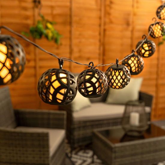 Picture of 10 x Solar String Fairy Lights Garden Patio Black Lantevrn Flame Effect Lighting