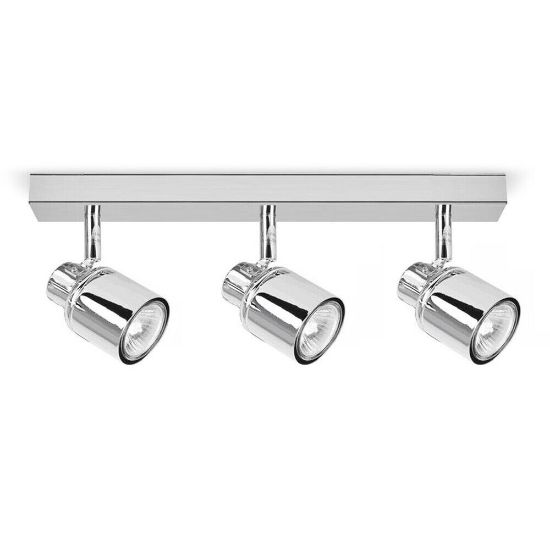 Picture of Adjustable 3-Way Polished Chrome Metal Bathroom Ceiling Spotlight Bar (IP44 Rated)