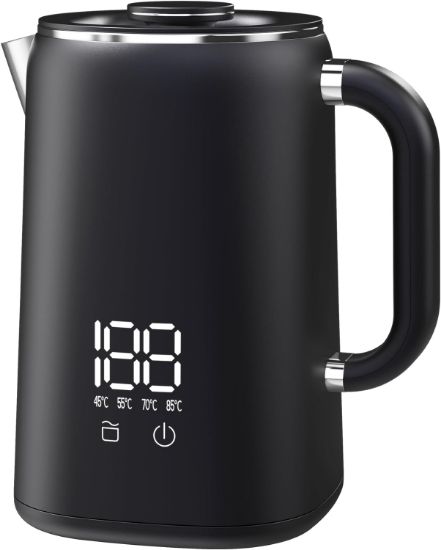 Picture of Electric Kettle Stainless Steel 1.7L, Kettles Electric with 4 Temperature Settings, 1500W Rapid Boil, Auto Shut-Off and Boil-Dry Protection, Black, Travel Kettle for Tea,Coffee and Milk