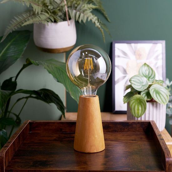 Picture of Natural Wooden Cone Table Lamp Base - LED Bedside, Desk, or Lounge Lighting