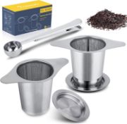 Picture of 2 Pack Stainless Steel 18/8 Extra Fine Tea Infuser, Large Capacity with Double Handles, Tea Steeper with Tea Scoop Clip