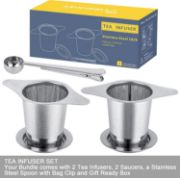 Picture of 2 Pack Stainless Steel 18/8 Extra Fine Tea Infuser, Large Capacity with Double Handles, Tea Steeper with Tea Scoop Clip