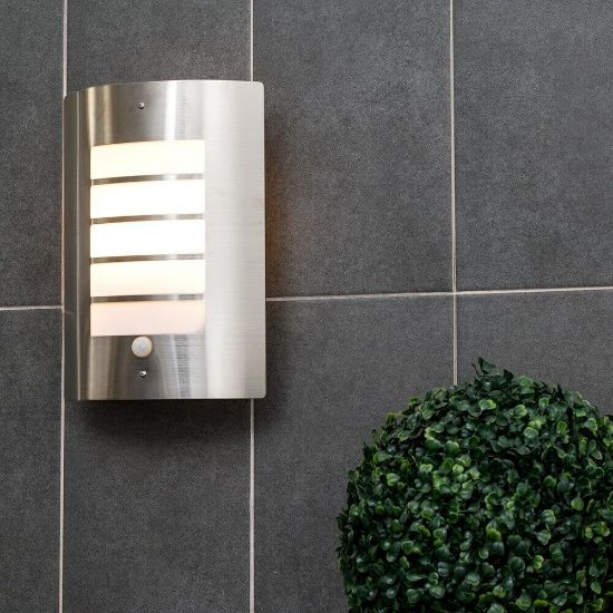 Picture of Stainless Steel Garden Wall Light with IP44 PIR Motion Sensor - Outdoor Lighting