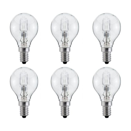 Picture of Set of 6 Bulbs 42W = 60 W, Small Edison Screw (SES) E14 Clear Halogen Golf Ball Globe Round Light Bulbs