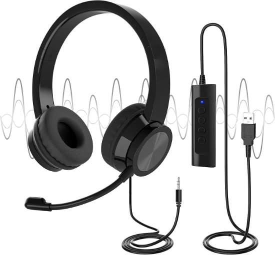 Picture of USB Headsets with Microphone, U17D 3m Length Noise Cancelling Headset, Headphone for PC, Laptop USB/3.5mm, Multi-Use USB Headsets Earphone for Call Center