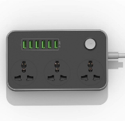 Picture of Black Universal Extension Lead 3 Outlets, 6 USB Ports, Surge Protection, Bold Extension Cord with Fuse and Shutter, UK Socket